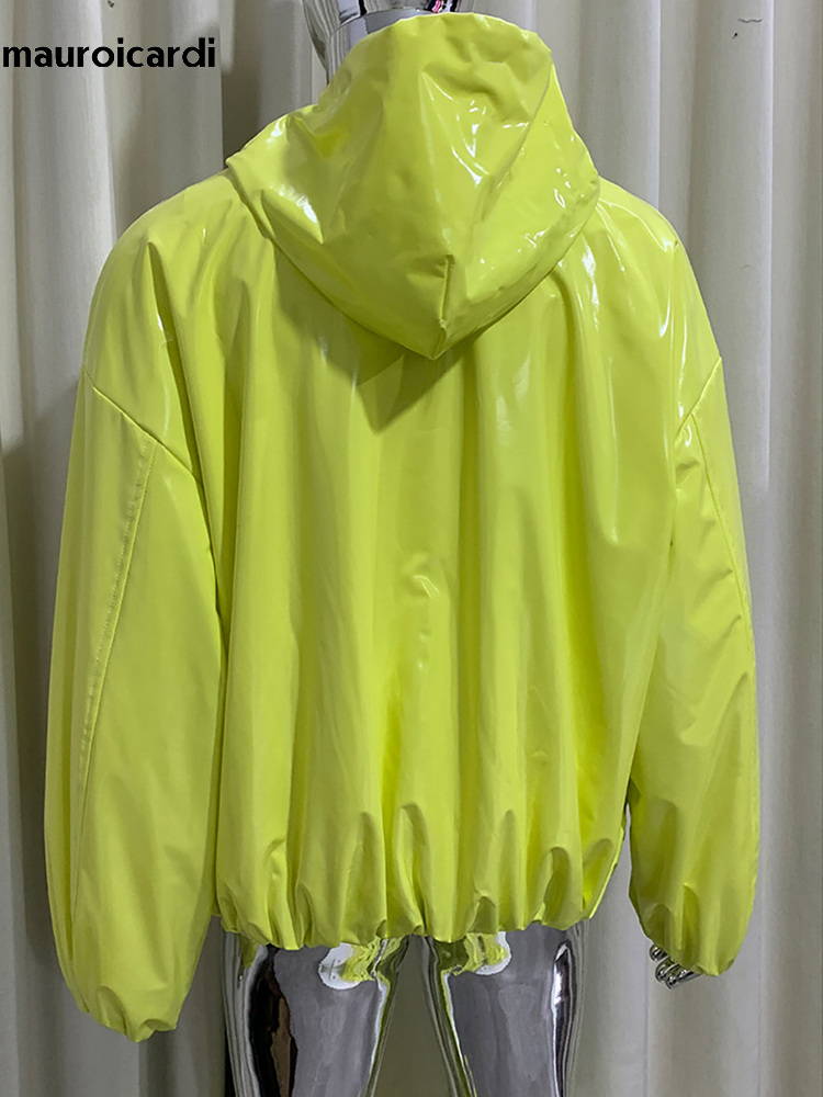 Streetwear Brand Clothing - Mauroicardi Frühling Übergroße Glänzende Lederjacke für