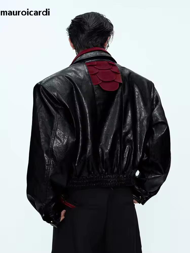 Streetwear Brand Clothing - Mauroicardi Frühling Herbst Patchwork Kurze Schlangenhaut-Print