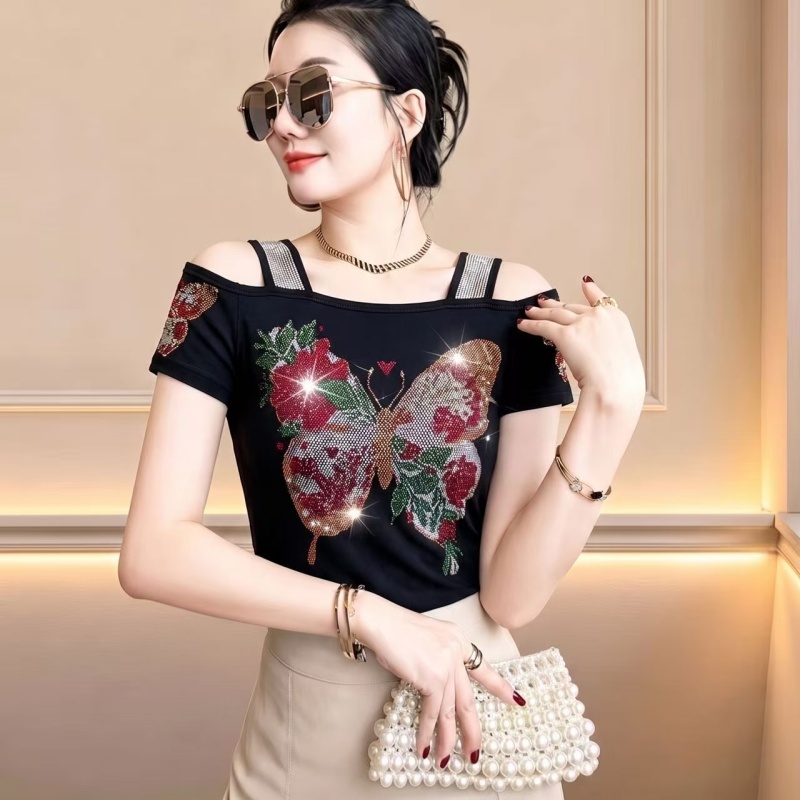 Streetwear Brand With Butterfly - Streetwear-Marke Butterfly Off-Shoulder Damen Sexy T-Shirt